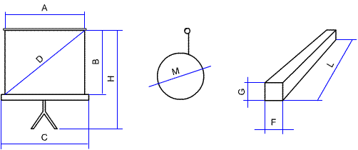 Dimensiones en cm. Pantalla port�til de Tr�pode Ouver Class