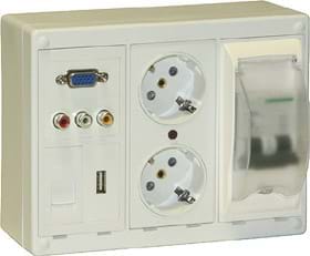 Caja de conexiones Ouver EasyFit con conector VGA, 3 RCA, USB, RJ45, SCHUKO y Magnetotérmico