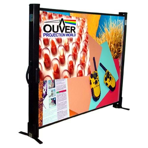 Pantalla de proyección microportátil de sobremesa Ouver Ligh-UP mostrando una proyección colorida.